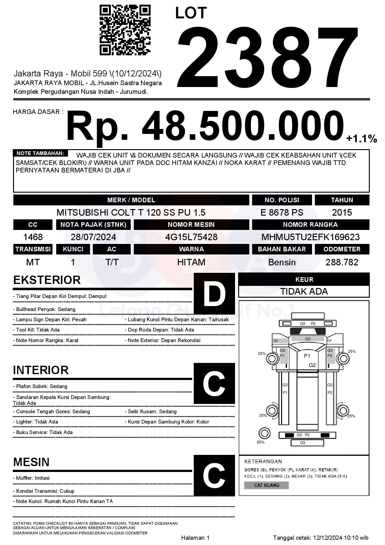 Lelang Mobil Mitsubishi Colt T Ss Pu Mt Hitam Kanzai Bandung