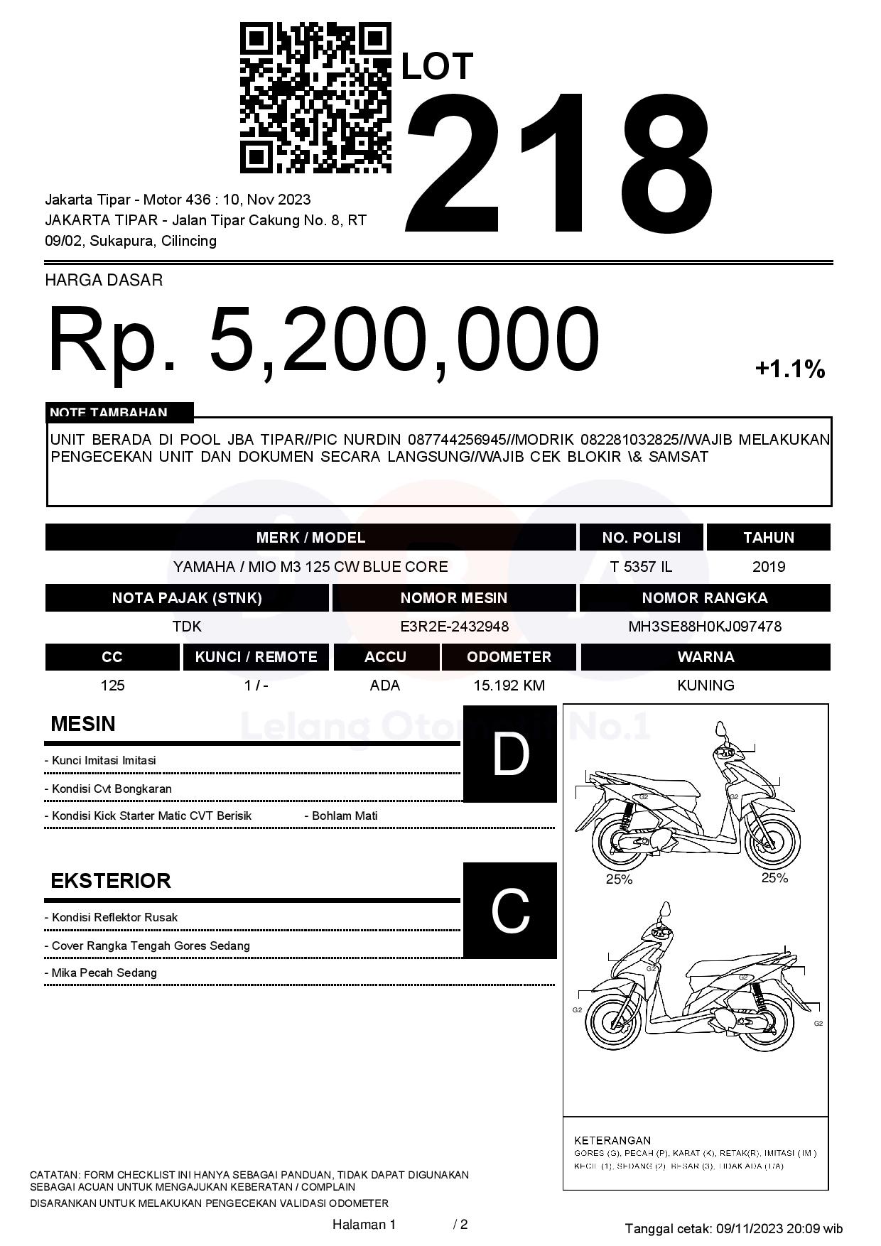 YAMAHA MIO M3 125 CW BLUE CORE JAKARTA DM 2019 | Motor Lelang | PT JBA