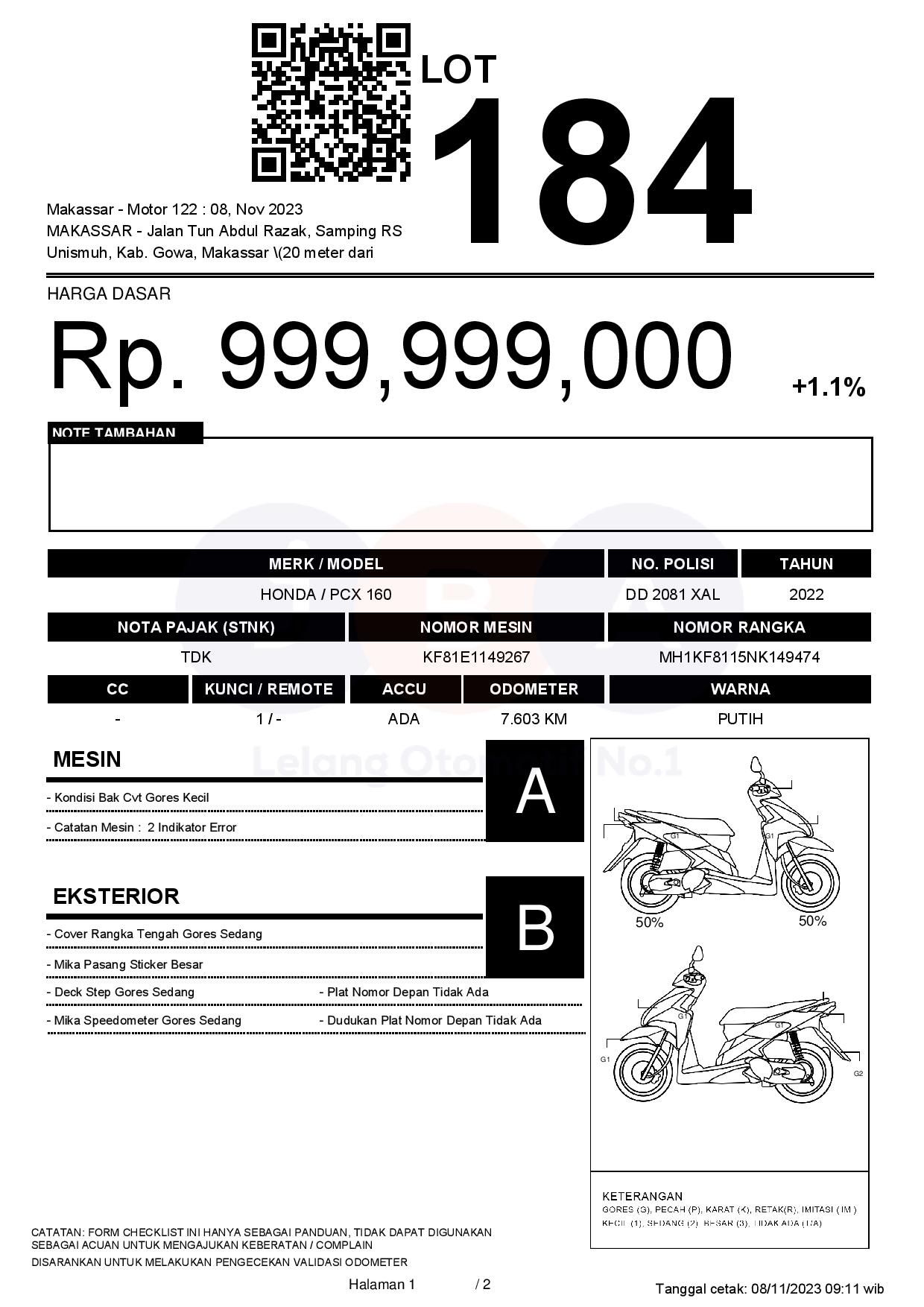 HONDA PCX 160 MAKASSAR 2022 | Motor Lelang | PT JBA Indonesia