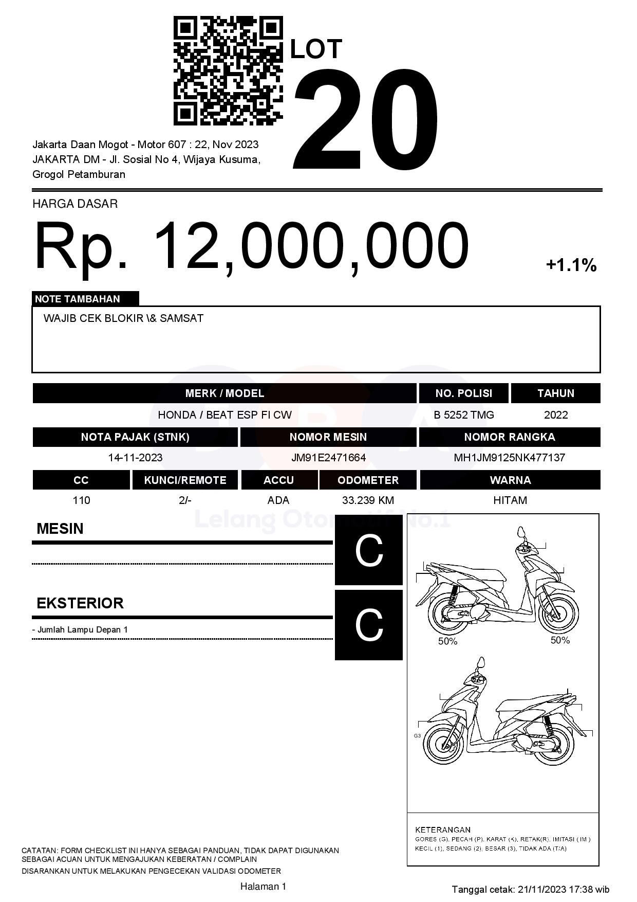 Honda Beat Esp Fi Cw Jakarta Dm Motor Lelang Pt Jba Indonesia