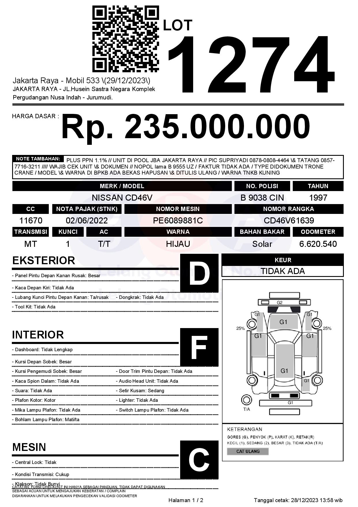 NISSAN CD46V JAKARTA RAYA 1997 | Car Auction | PT JBA Indonesia