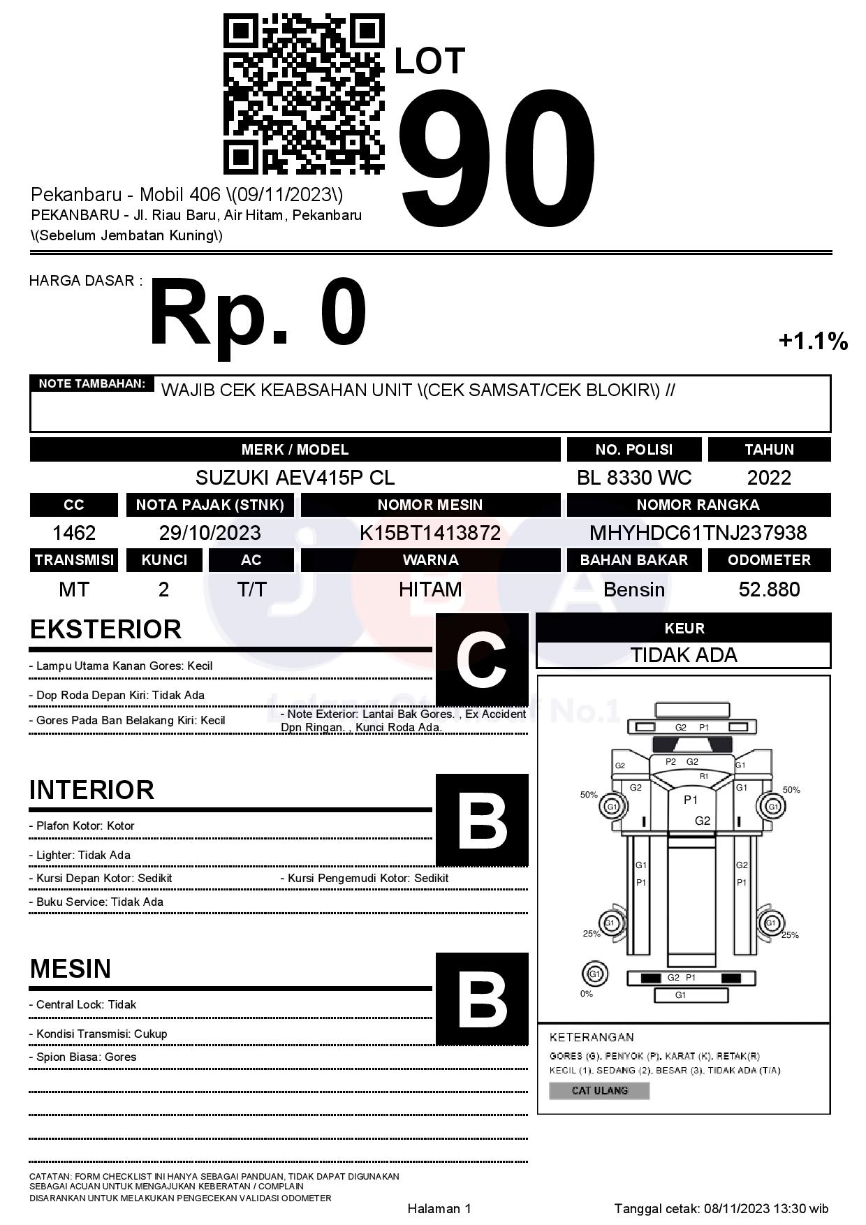 SUZUKI AEV415P CL PEKANBARU 2022 | Car Auction | PT JBA Indonesia