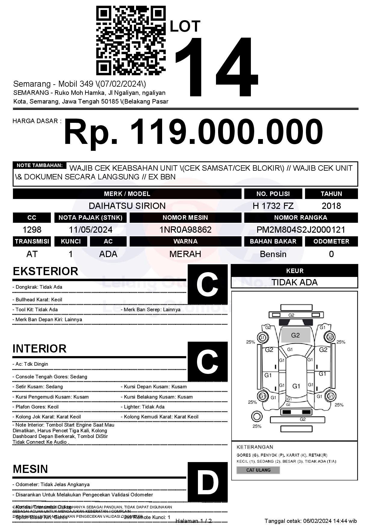 DAIHATSU SIRION SEMARANG 2018 | Lelang Mobil | PT JBA Indonesia