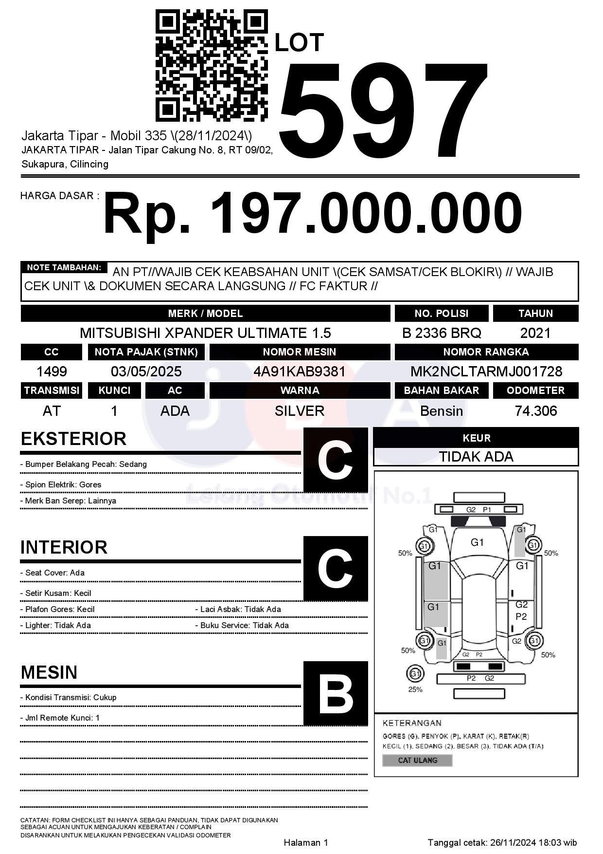 Lelang Mobil Mitsubishi Xpander Ultimate At Silver Metalik Jakarta Tipar