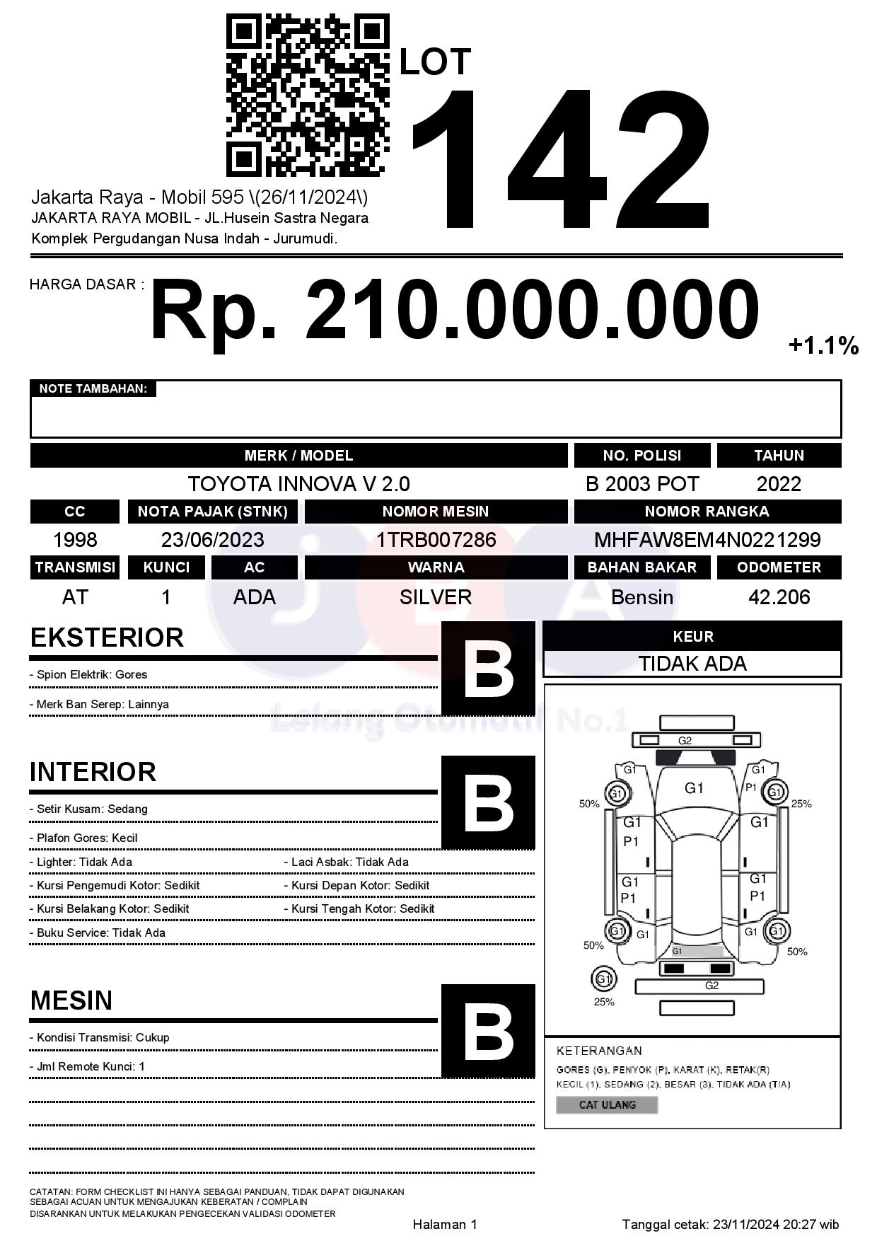 Lelang Mobil Toyota Innova V At Silver Metalik Jakarta Raya Mobil